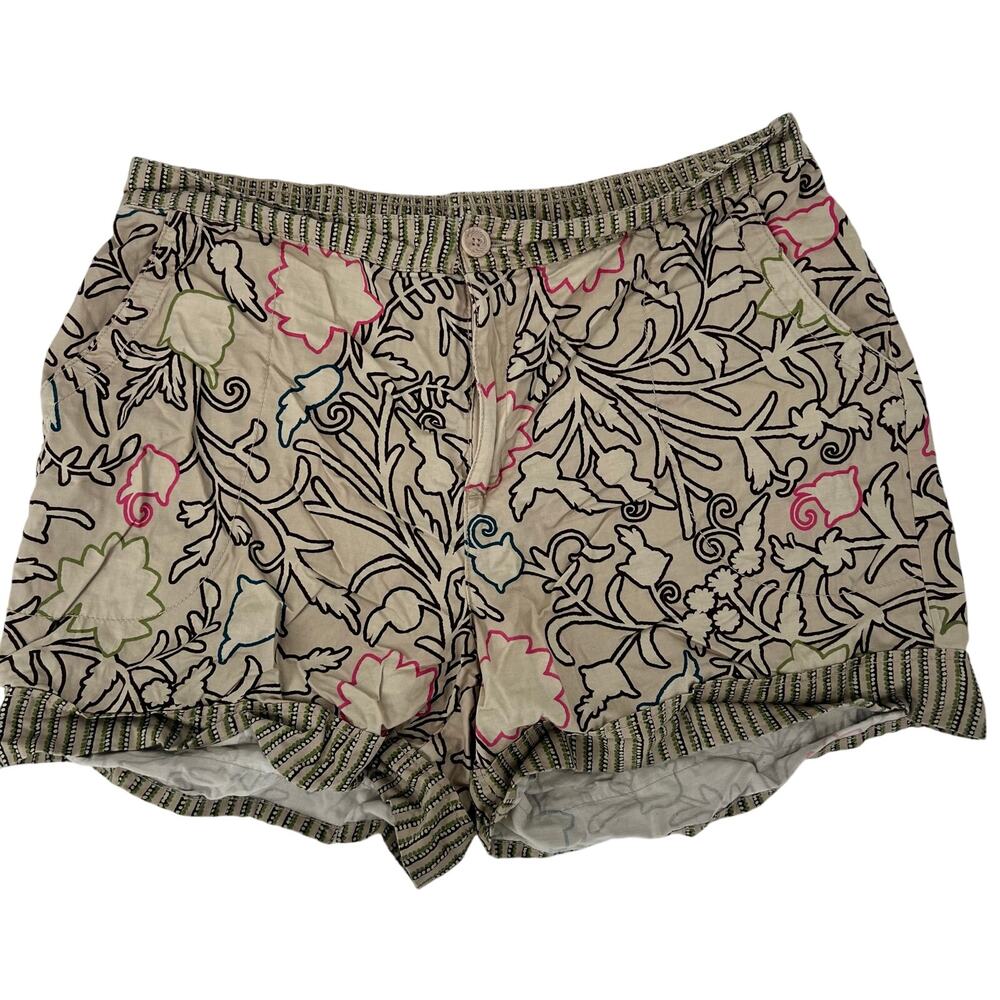 Knox Rose Cotton Blend Tan Green Pink Blue Floral Shorts XXL